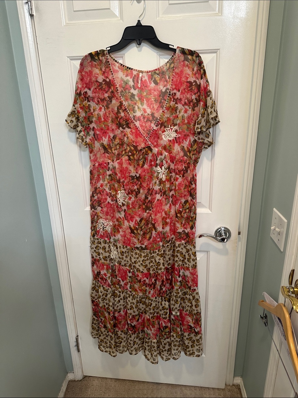 Free People Pink Floral & Leopard Print Maxi Dress